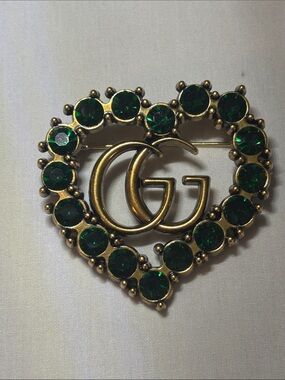 Green Crystal Heart Brooch